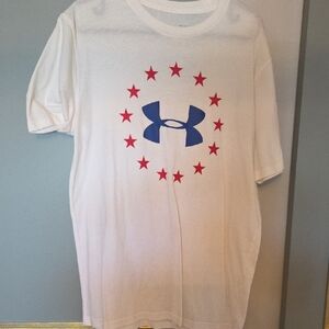 Under Armour White Tee with Blue Logo and Red Stars